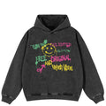 Y2K Black Graffiti Graphic Oversized Hoodie — detail shot