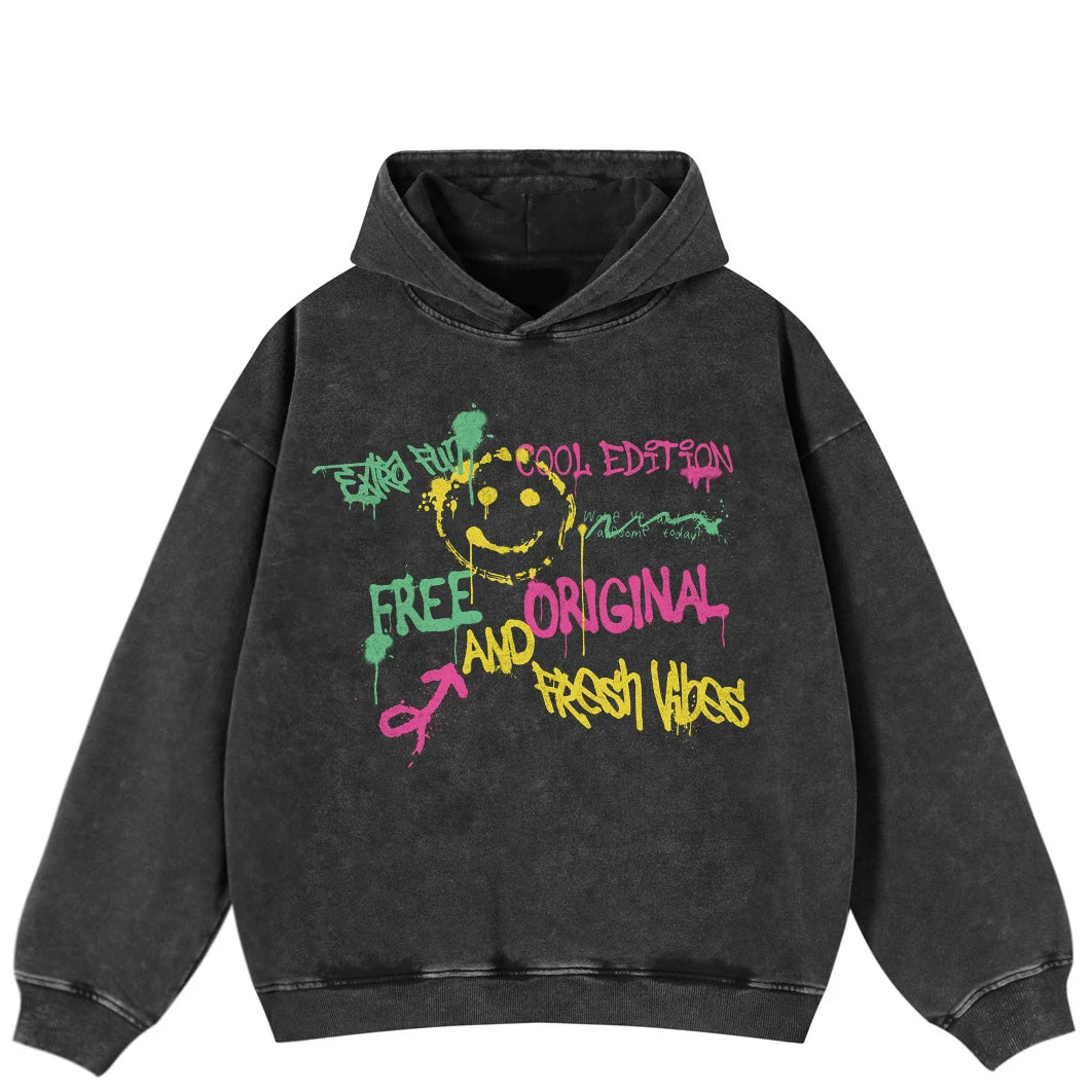 Y2K Black Graffiti Graphic Oversized Hoodie — detail shot
