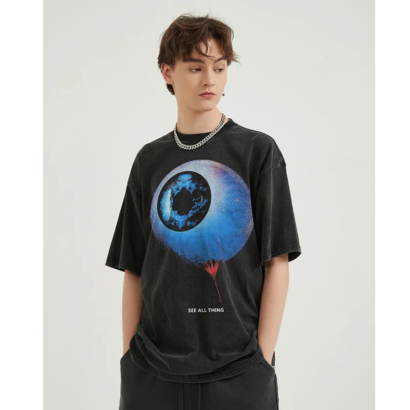 Eye Retro Black Washed T-Shirt — front view