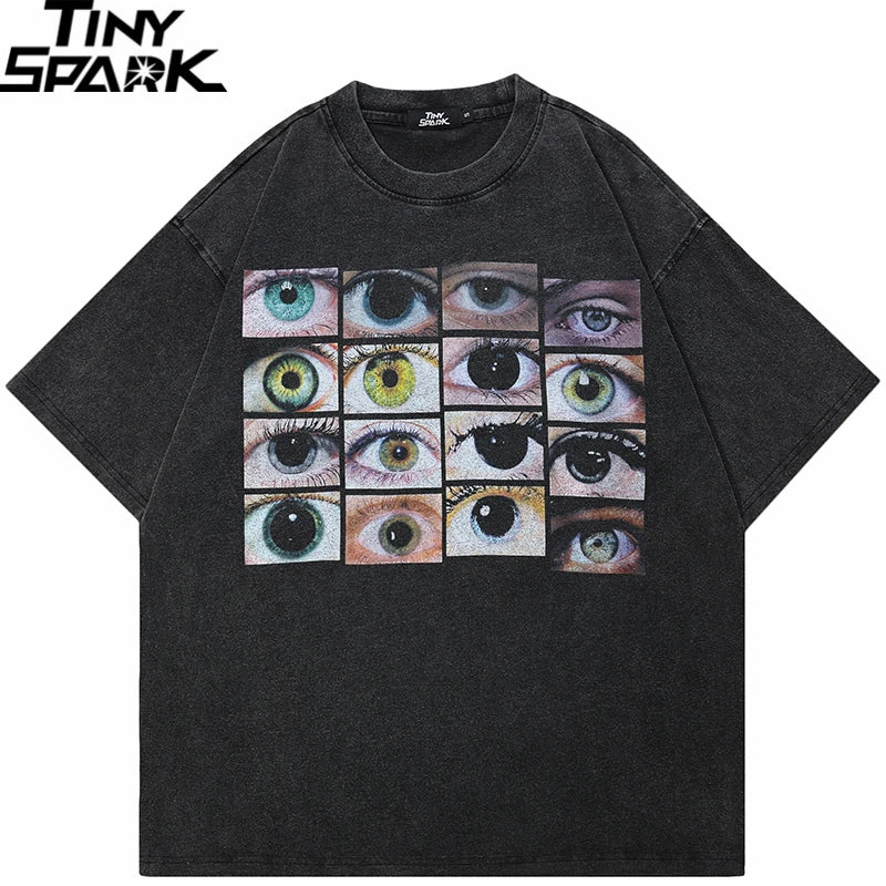 Y2K Black Eyes Washed T-Shirt — front view