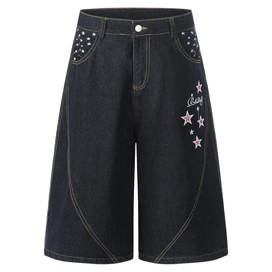 Vintage Blue Star Embroidered Denim Shorts — back view