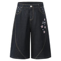 Vintage Blue Star Embroidered Denim Shorts — back view