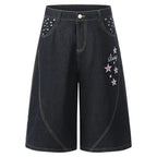 Vintage Blue Star Embroidered Denim Shorts — back view