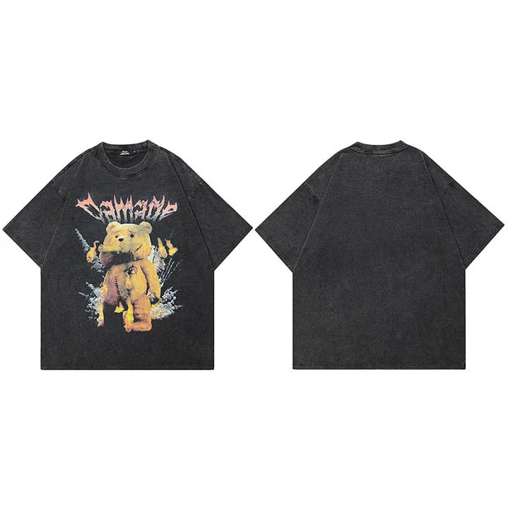 Retro Black Bear Washed T-Shirt — fabric close-up