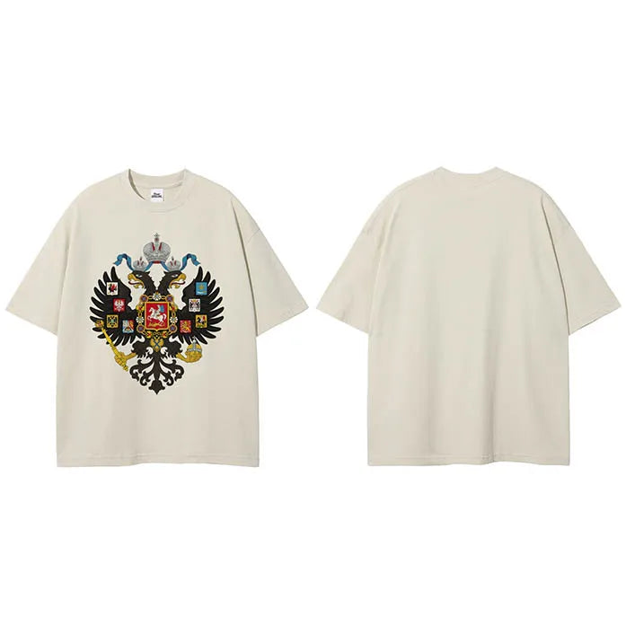White Vintage Beige Graphic T-Shirt — fabric close-up