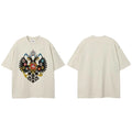 White Vintage Beige Graphic T-Shirt — fabric close-up