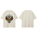White Vintage Beige Graphic T-Shirt — fabric close-up