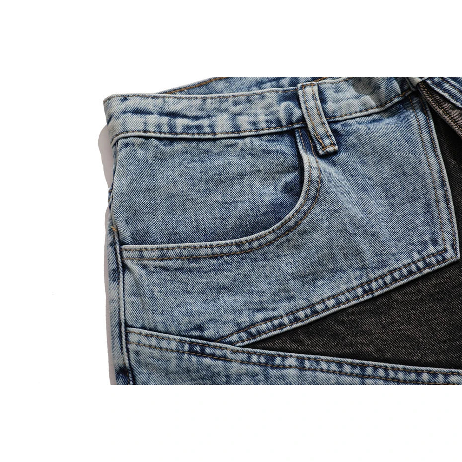 Blue Patchwork Oversized Denim Shorts — fit shot