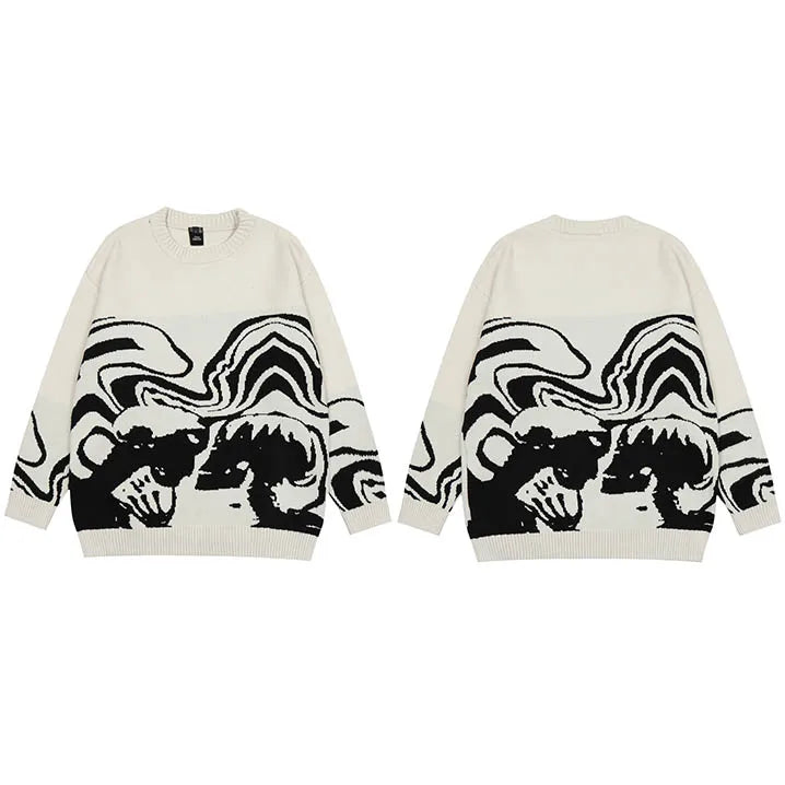 Retro Skull Graphic Knit Sweater — flat lay
