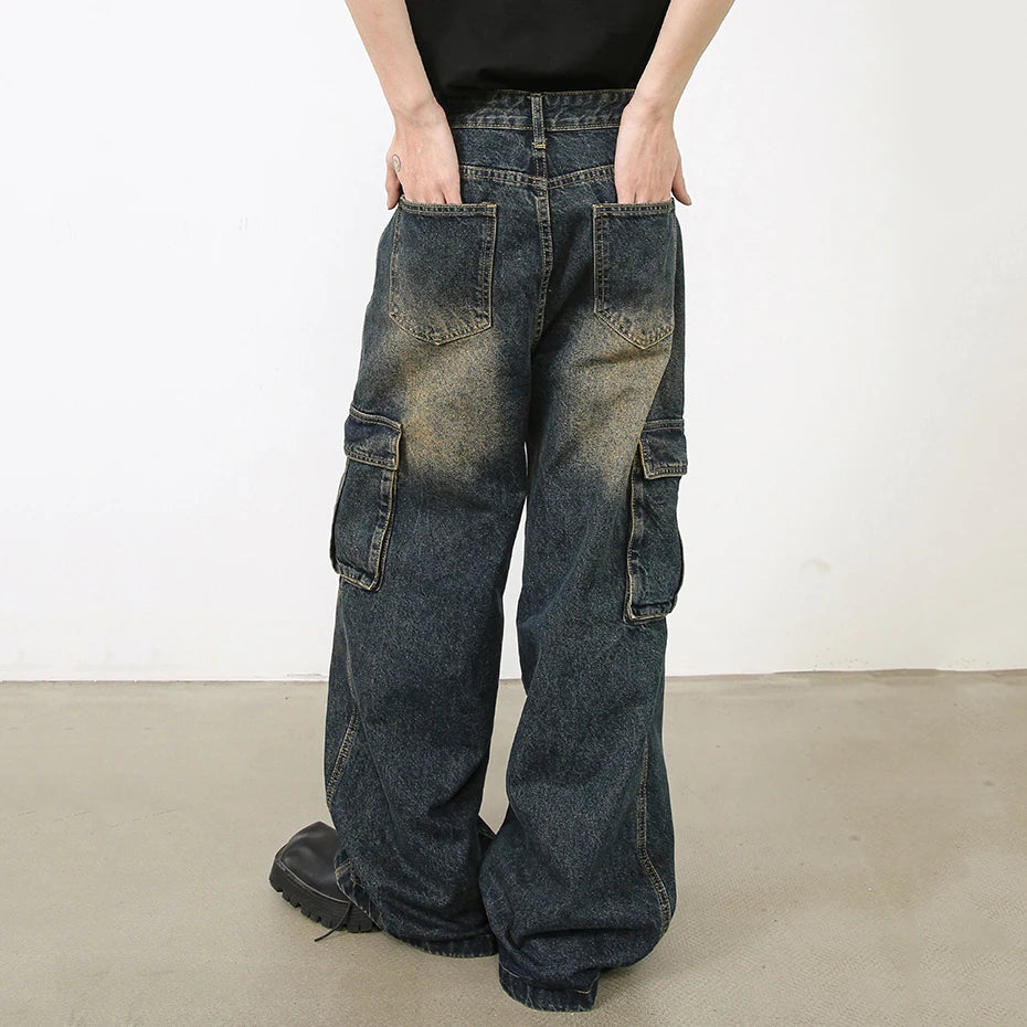 Vintage Blue Denim Baggy Jeans — fabric close-up