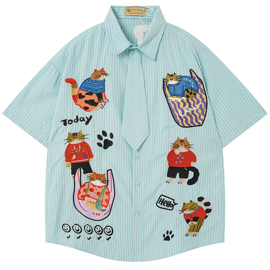 Short Y2K Cat Graphic Loose Shirt — styling shot