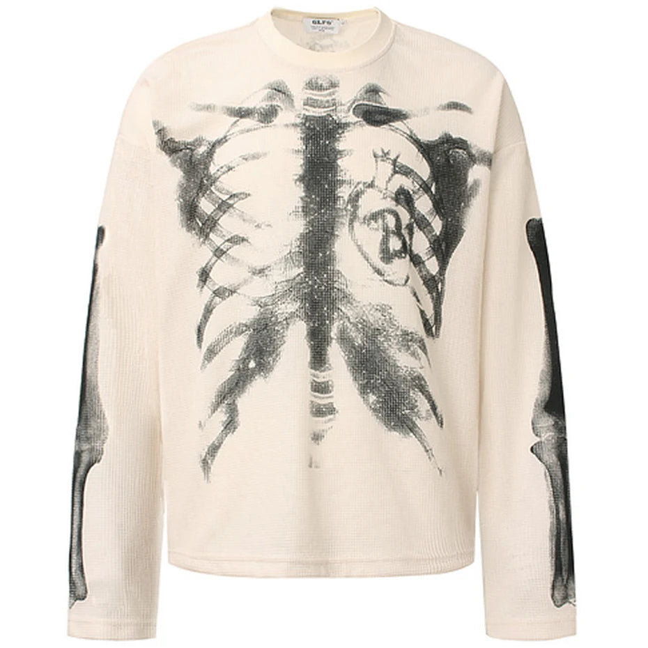 Black Skeleton Graphic Oversized Long Sleeve Tee — back view