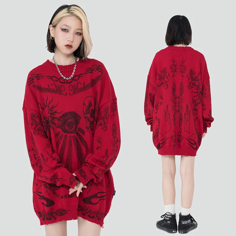 Rose Eye Print Knit Sweater — front view