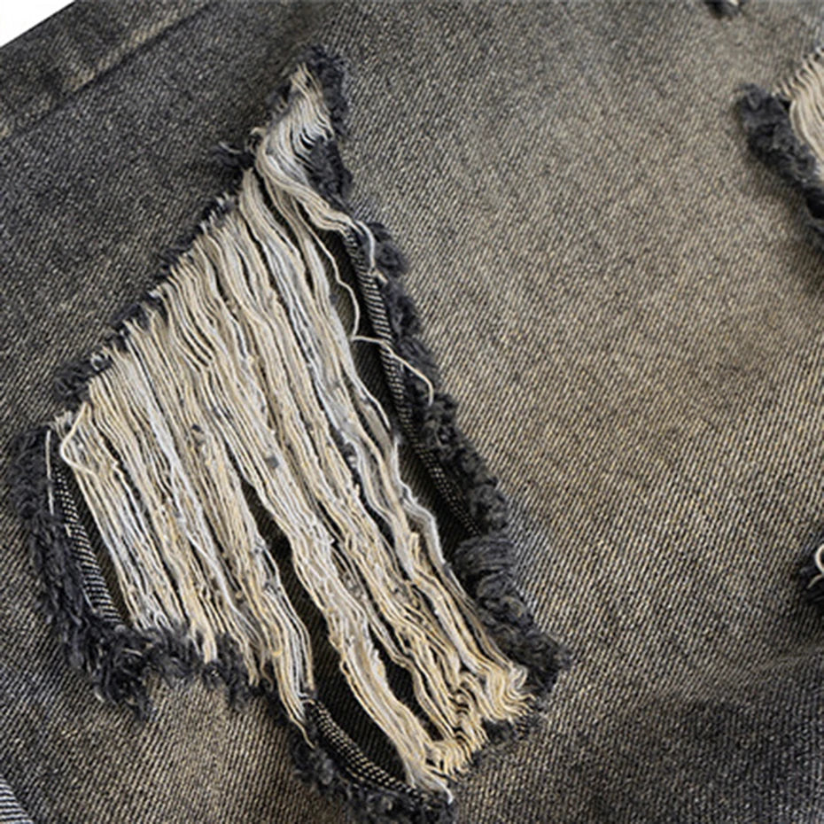 Vintage Camouflage Patchwork Denim Baggy Jeans — detail shot