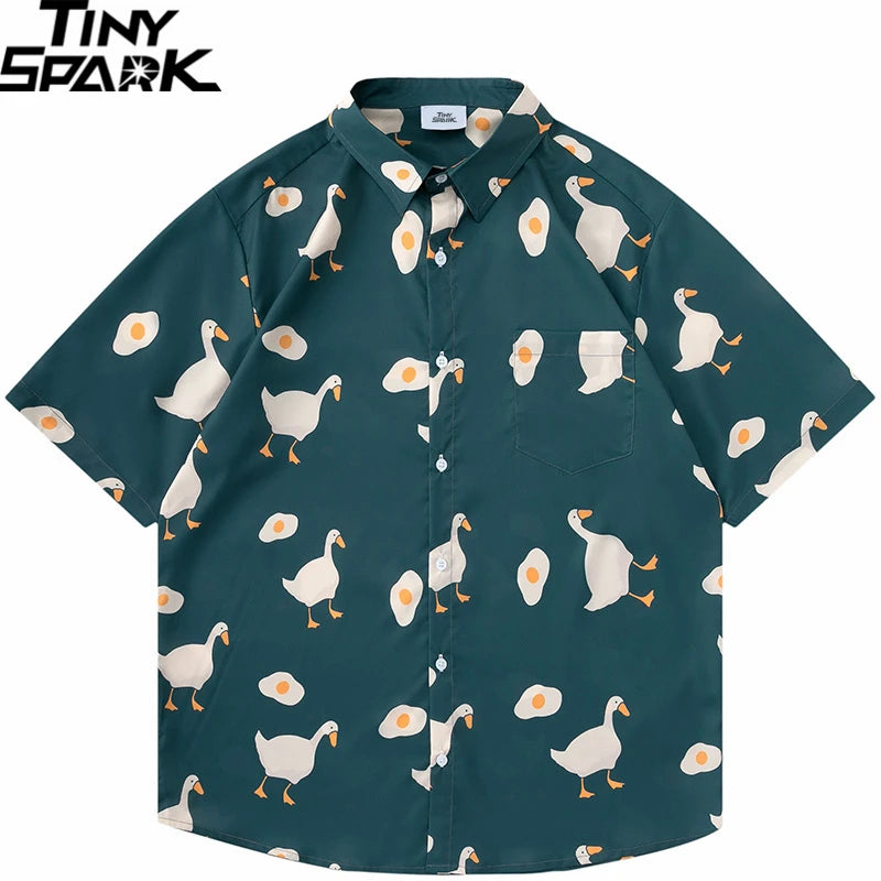Duck Egg Graphic Hawaiian Shirt — front view