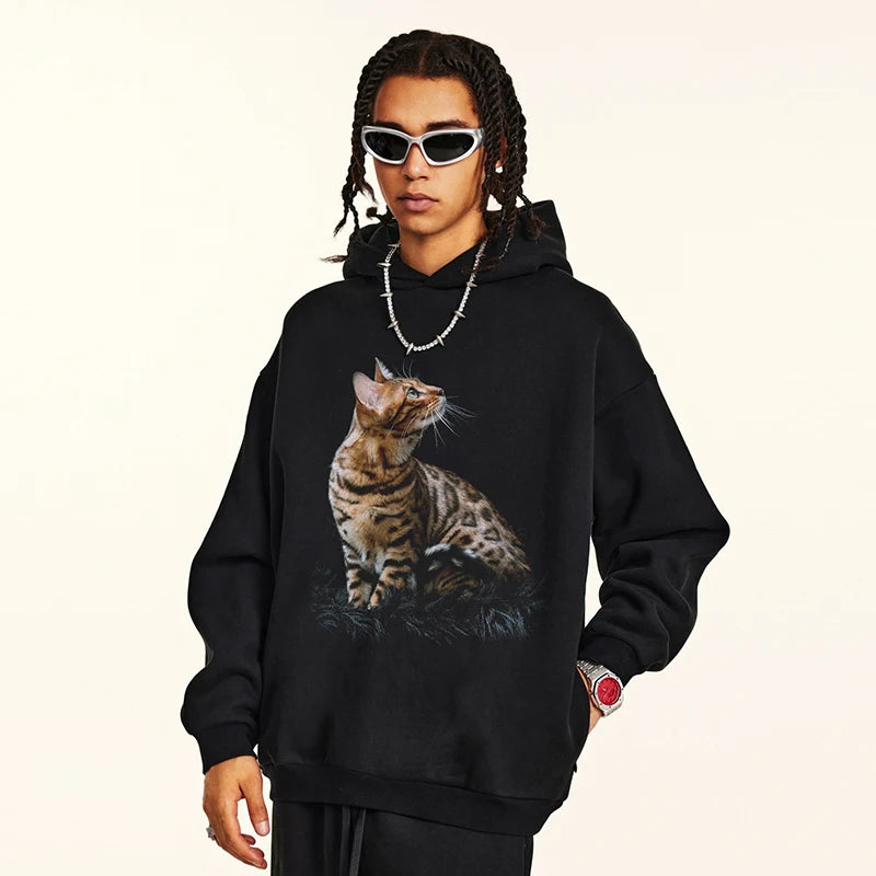 Leopard Cat Print Hoodie — front view