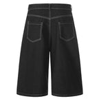 Black Star Embroidered Loose Denim Shorts — back view
