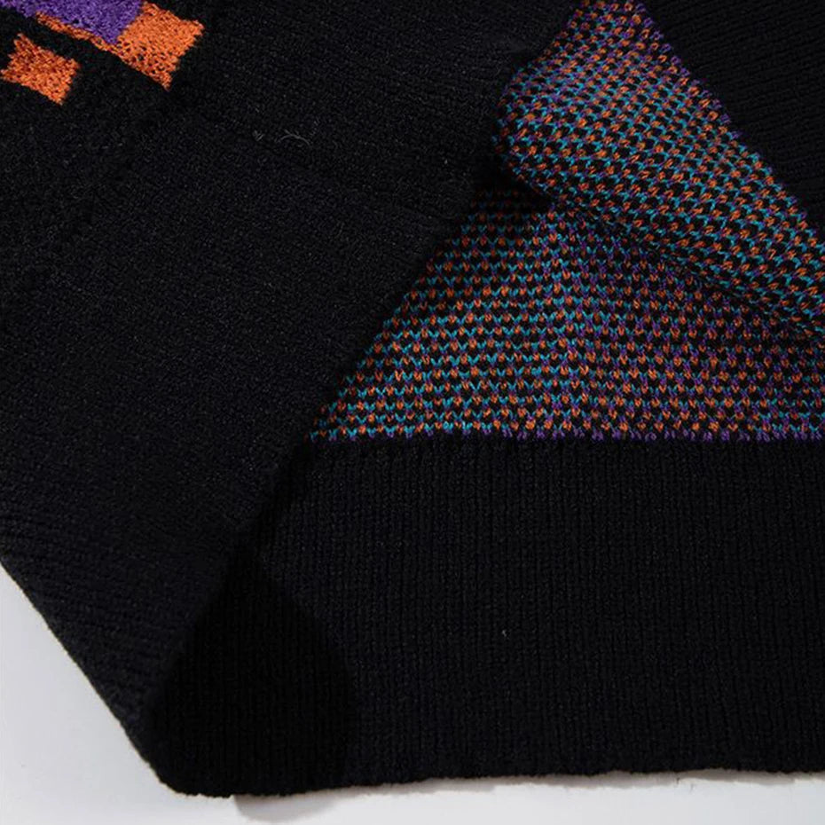 Y2K Cartoon Graphic Knit Oversized Sweater — fabric close-up