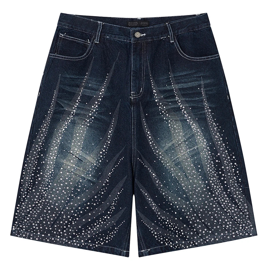 Diamond Rhinestone Denim Shorts — back view