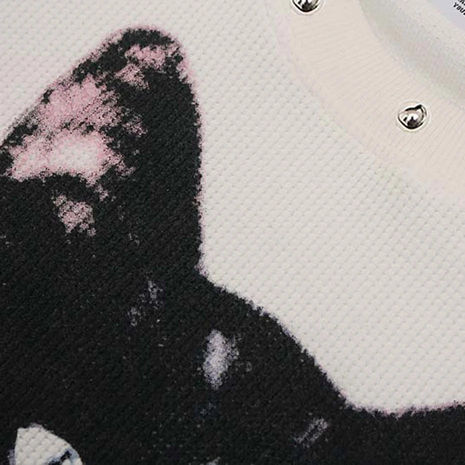 Y2K White Cat Graphic Oversized T-Shirt — back view