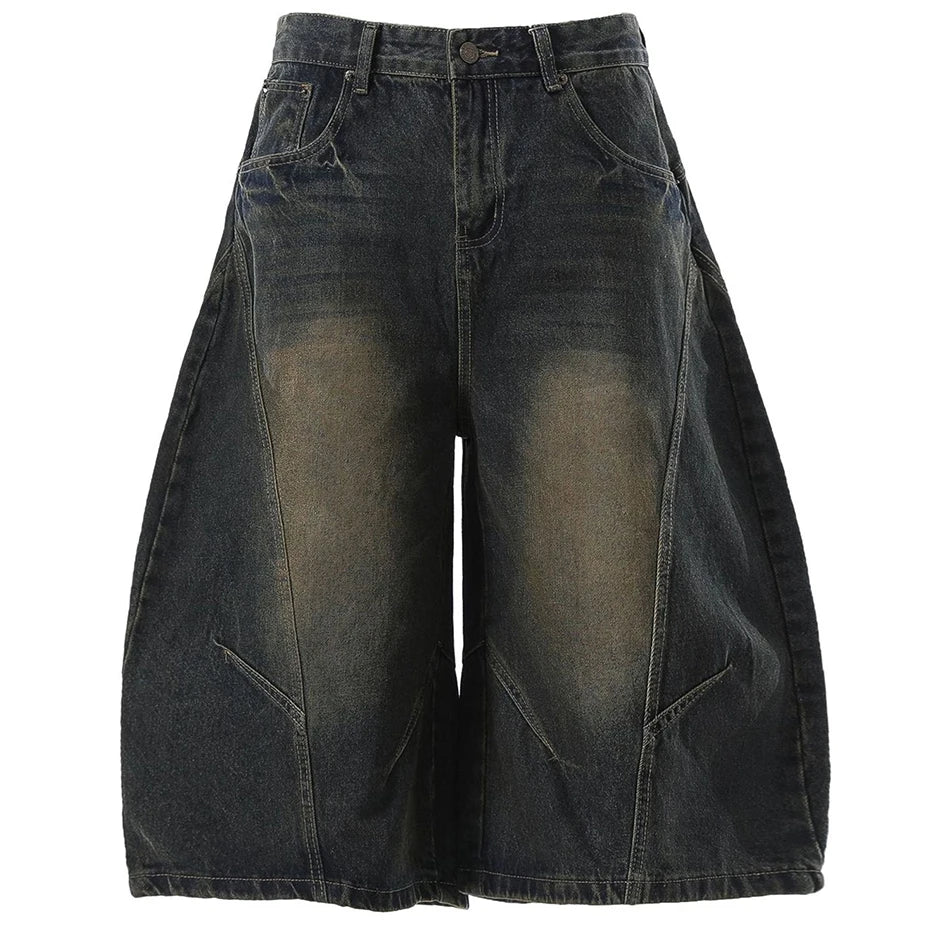 Wide Vintage Loose Denim Shorts — back view