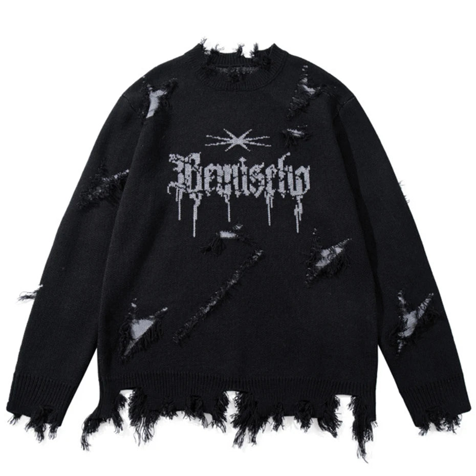 Vintage Ripped Knit Oversized Sweater — back view
