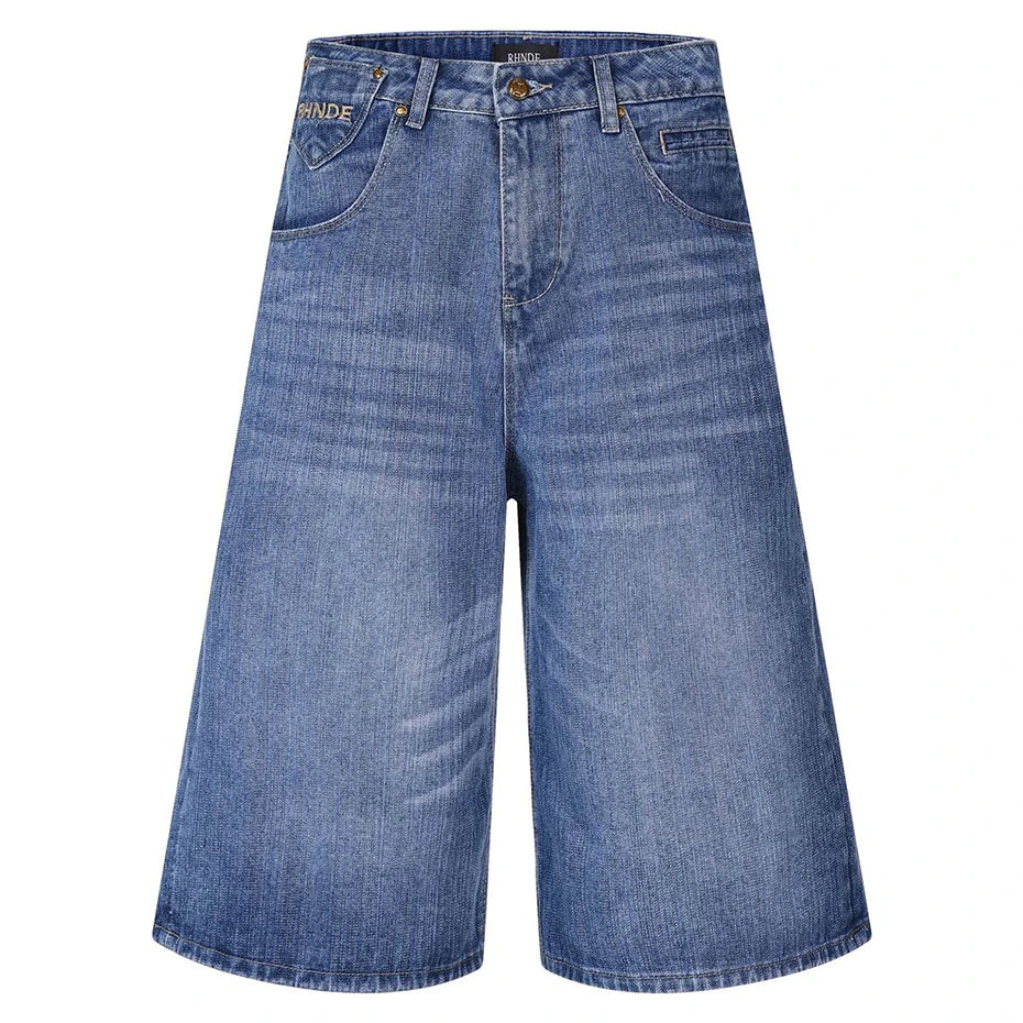 Black Blue Loose Denim Shorts — styling shot