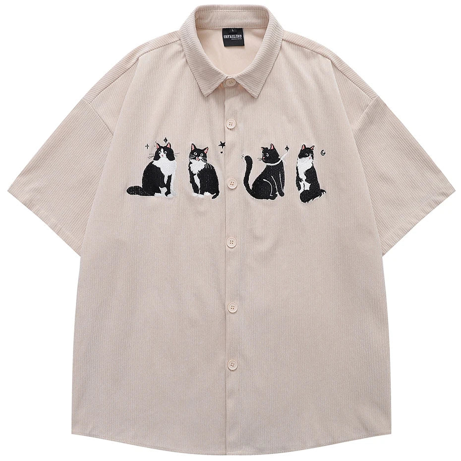 Vintage Cat Embroidered Oversized Shirt — styling shot