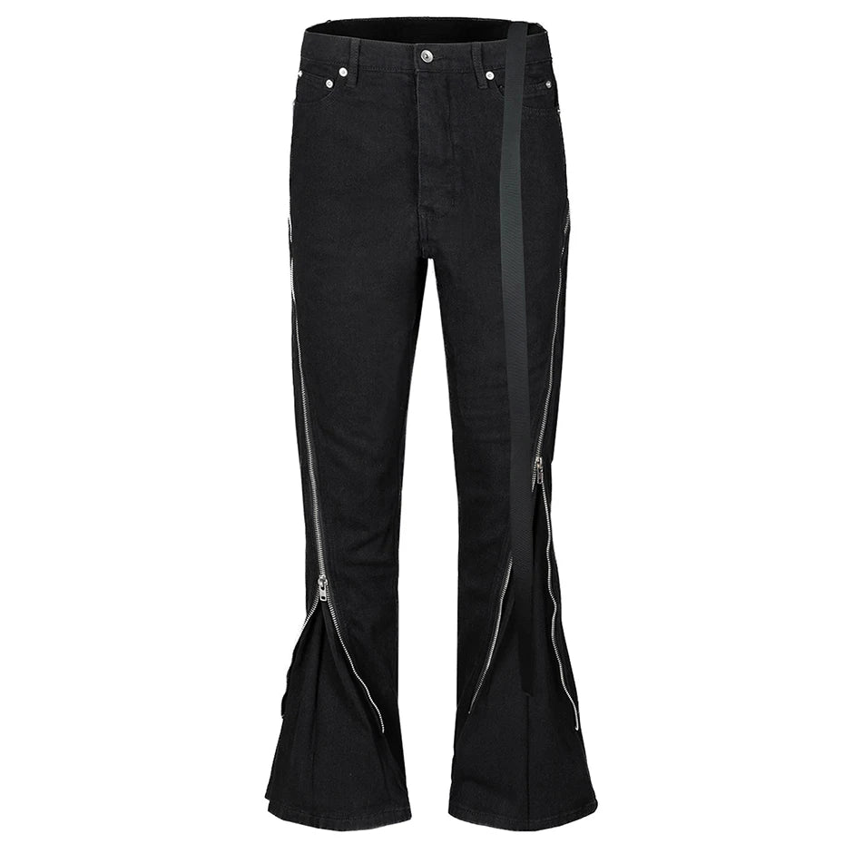 Red Zip Denim Flare Jeans — styling shot