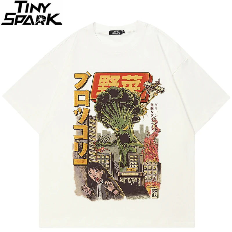 White Beige Anime Cartoon Graphic T-Shirt — front view