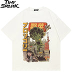 White Beige Anime Cartoon Graphic T-Shirt — front view
