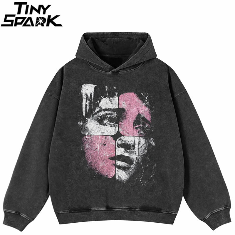 Black Face Graphic Oversized Hoodie — front view
