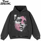 Black Face Graphic Oversized Hoodie — front view