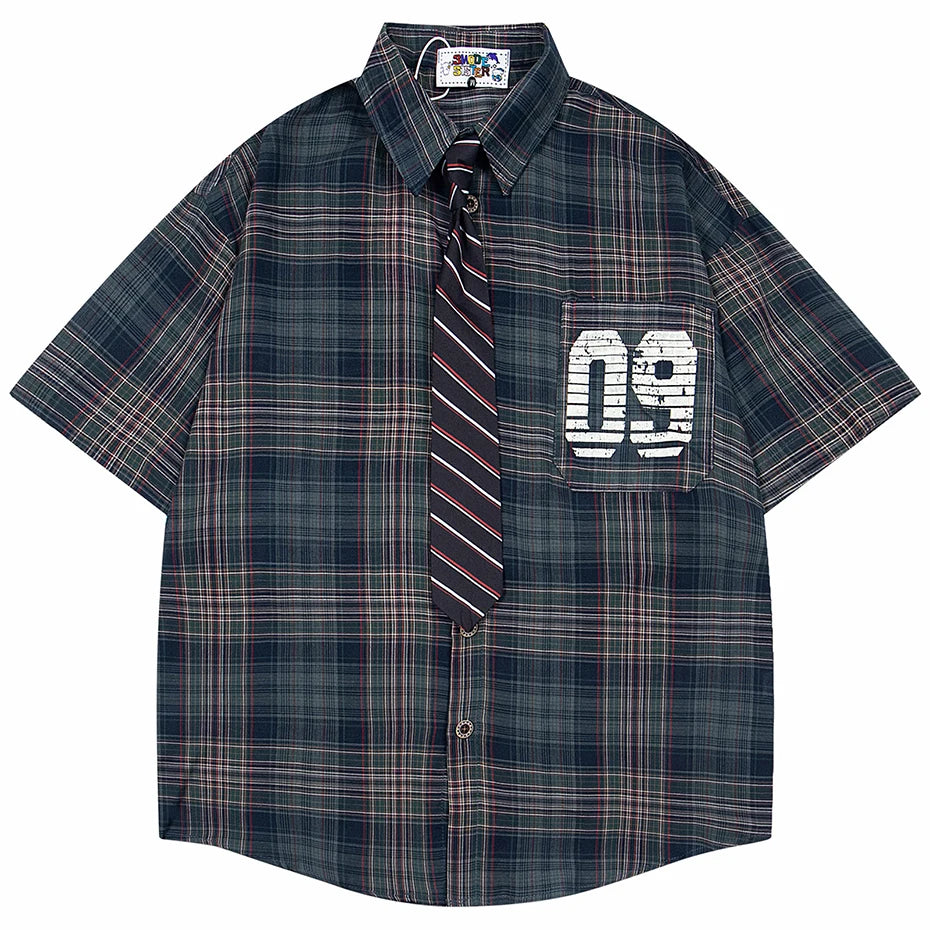 Vintage Plaid Oversized Varsity Jacket — styling shot