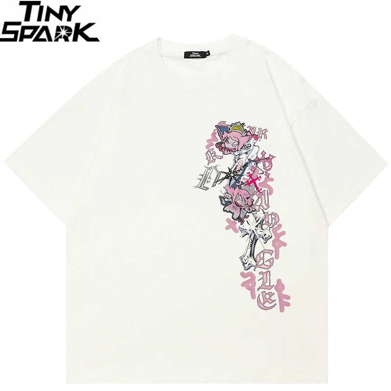 Beige Cartoon Devil Graphic T-Shirt — front view