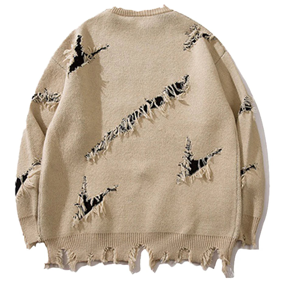 Y2K Vintage Ripped Knit Oversized Sweater — detail shot