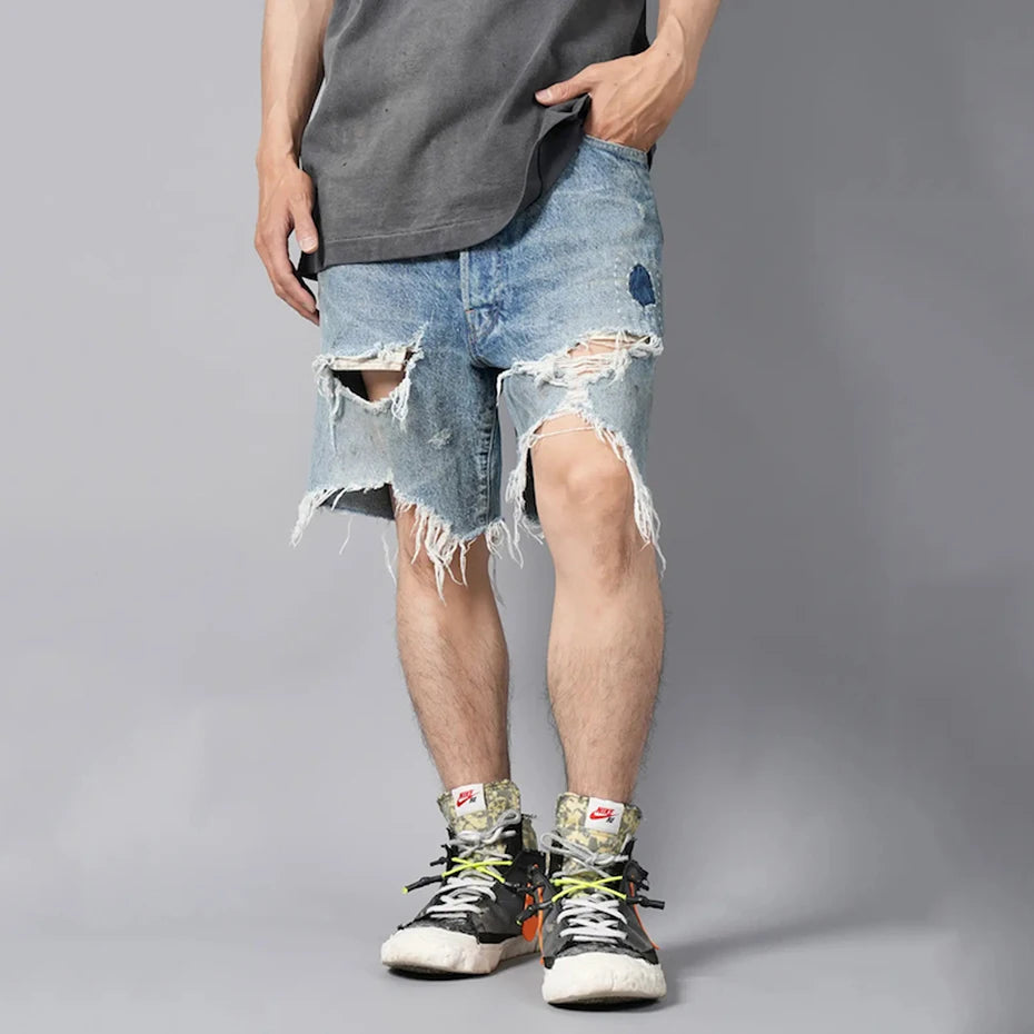 Ripped Loose Denim Shorts — detail shot