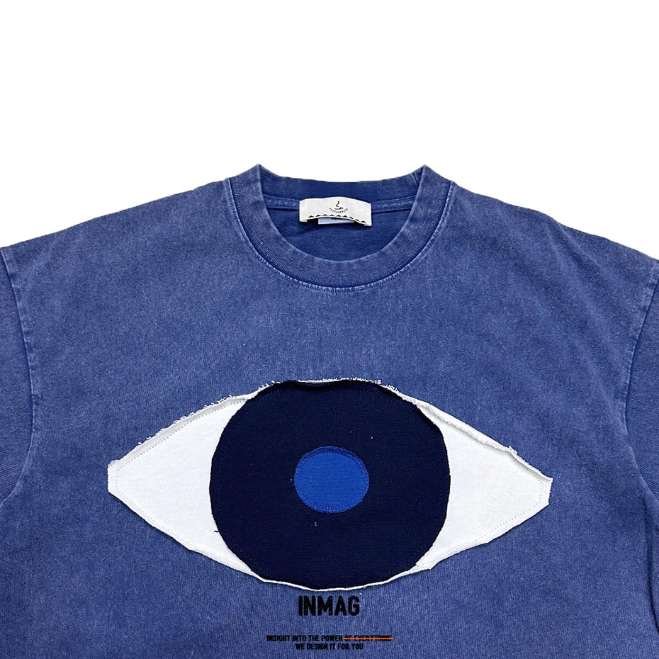 Vintage Eyes Patchwork Loose T-Shirt — back view