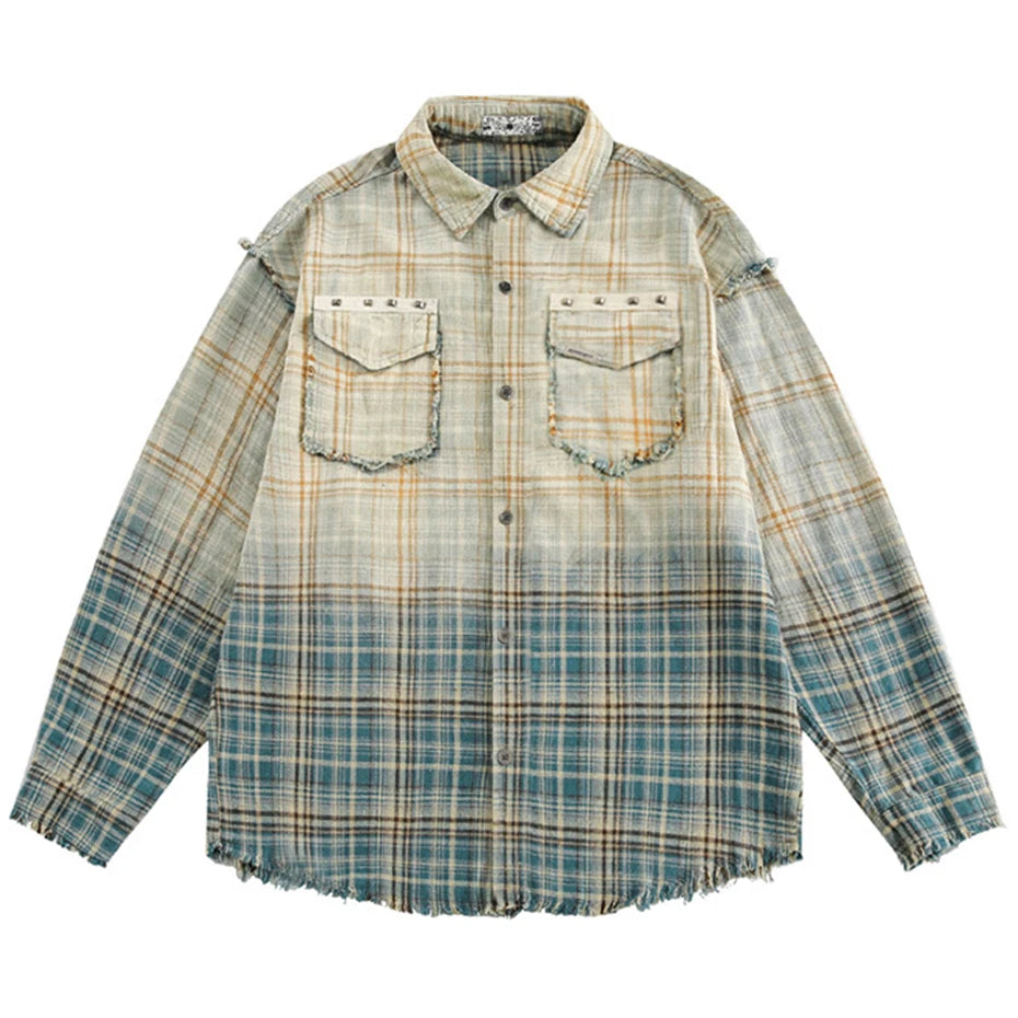 Shirts Vintage Plaid Patchwork Oversized Shirt — styling shot