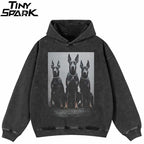 Black Doberman Dog Graphic Oversized Hoodie — front view