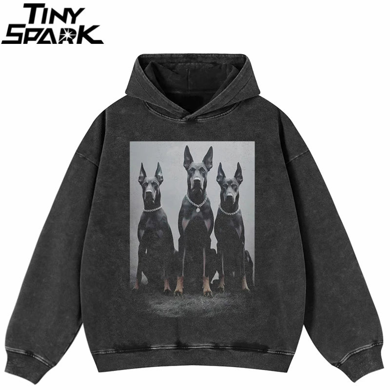 Black Doberman Dog Graphic Oversized Hoodie — front view