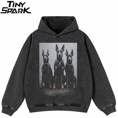 Black Doberman Dog Graphic Oversized Hoodie — front view