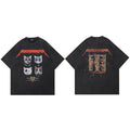 Retro Black Cats Graphic Oversized T-Shirt — fabric close-up