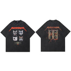 Retro Black Cats Graphic Oversized T-Shirt — fabric close-up