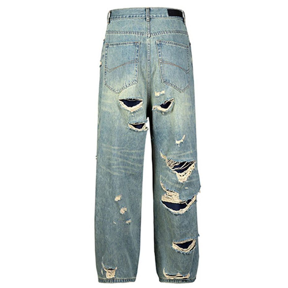 Blue Denim Baggy Ripped Jeans — front view