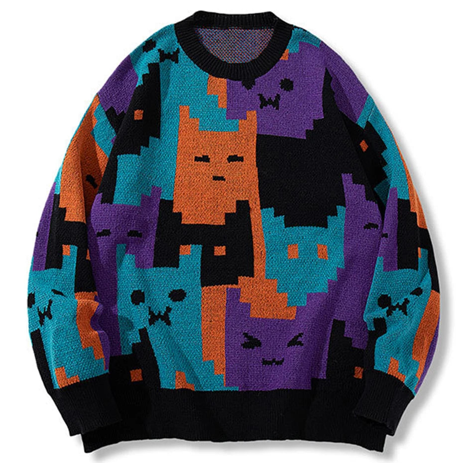 Y2K Cartoon Graphic Knit Oversized Sweater — styling shot
