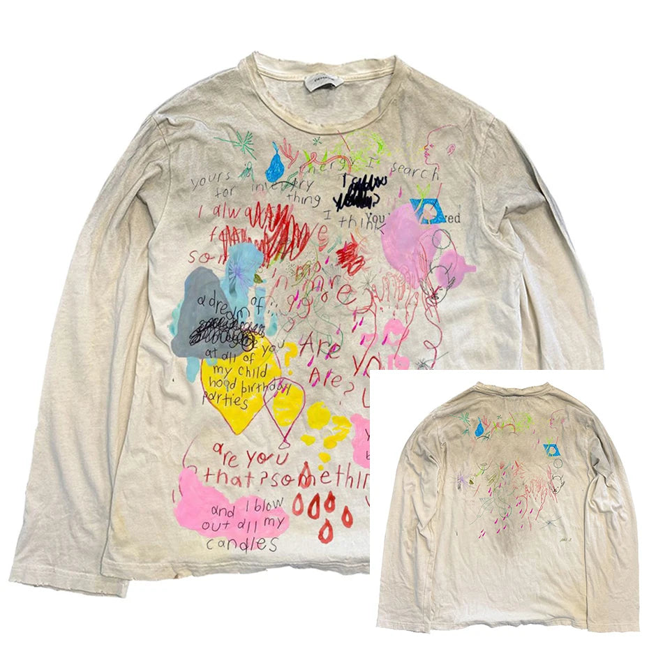 Vintage Graffiti Graphic Oversized Long Sleeve Tee — styling shot