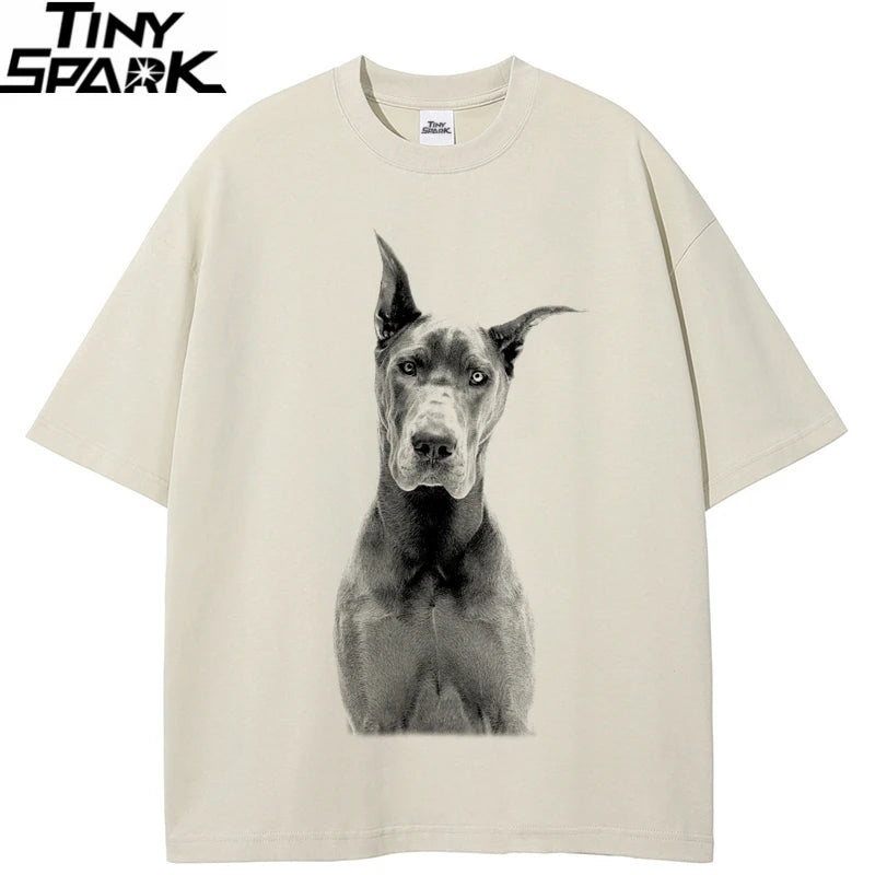 White Beige Doberman Dog Graphic T-Shirt — front view