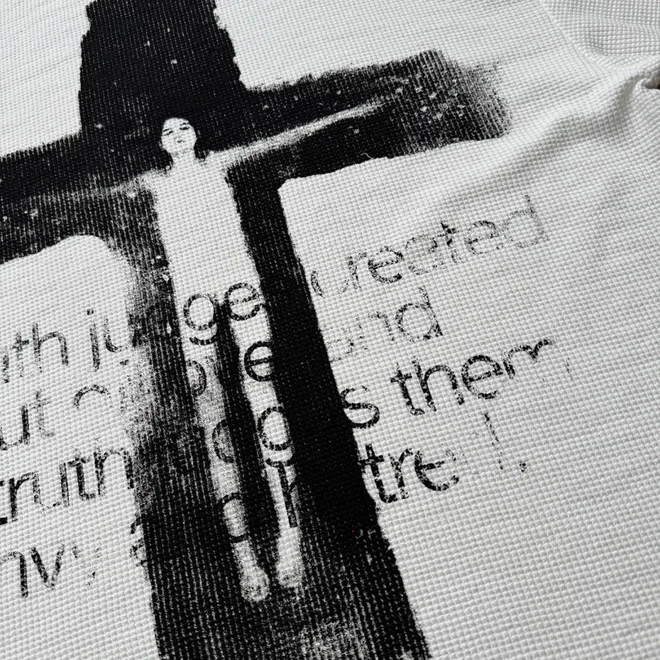 Y2K Cross Graphic Oversized T-Shirt — fabric close-up