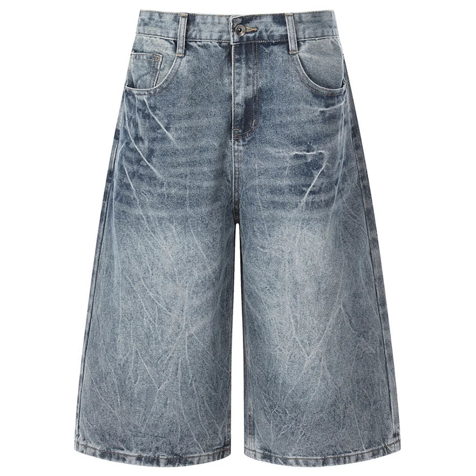 Y2K Vintage Blue Loose Denim Shorts — styling shot